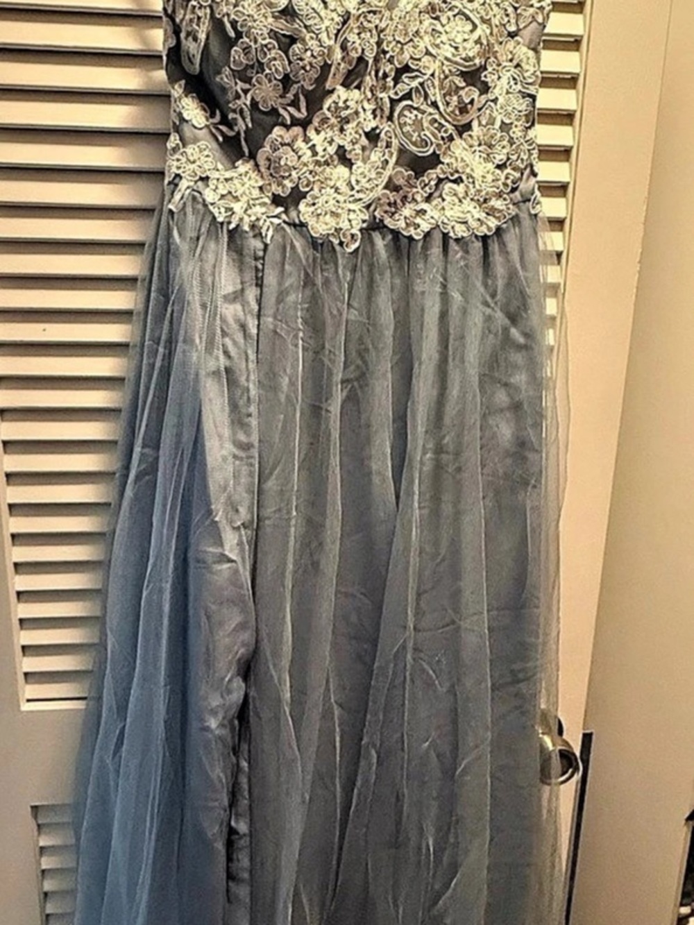 Azazie Noa Dusty Blue Lace Tulle Bridesmaid Formal Dress Custom Size